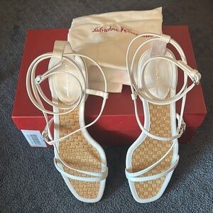 Salvatore Ferragamo White Strappy Sandals with short Heel